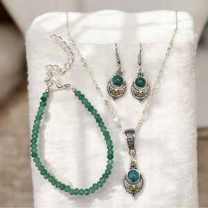 Elegant Silver and Green Jewelry Set
